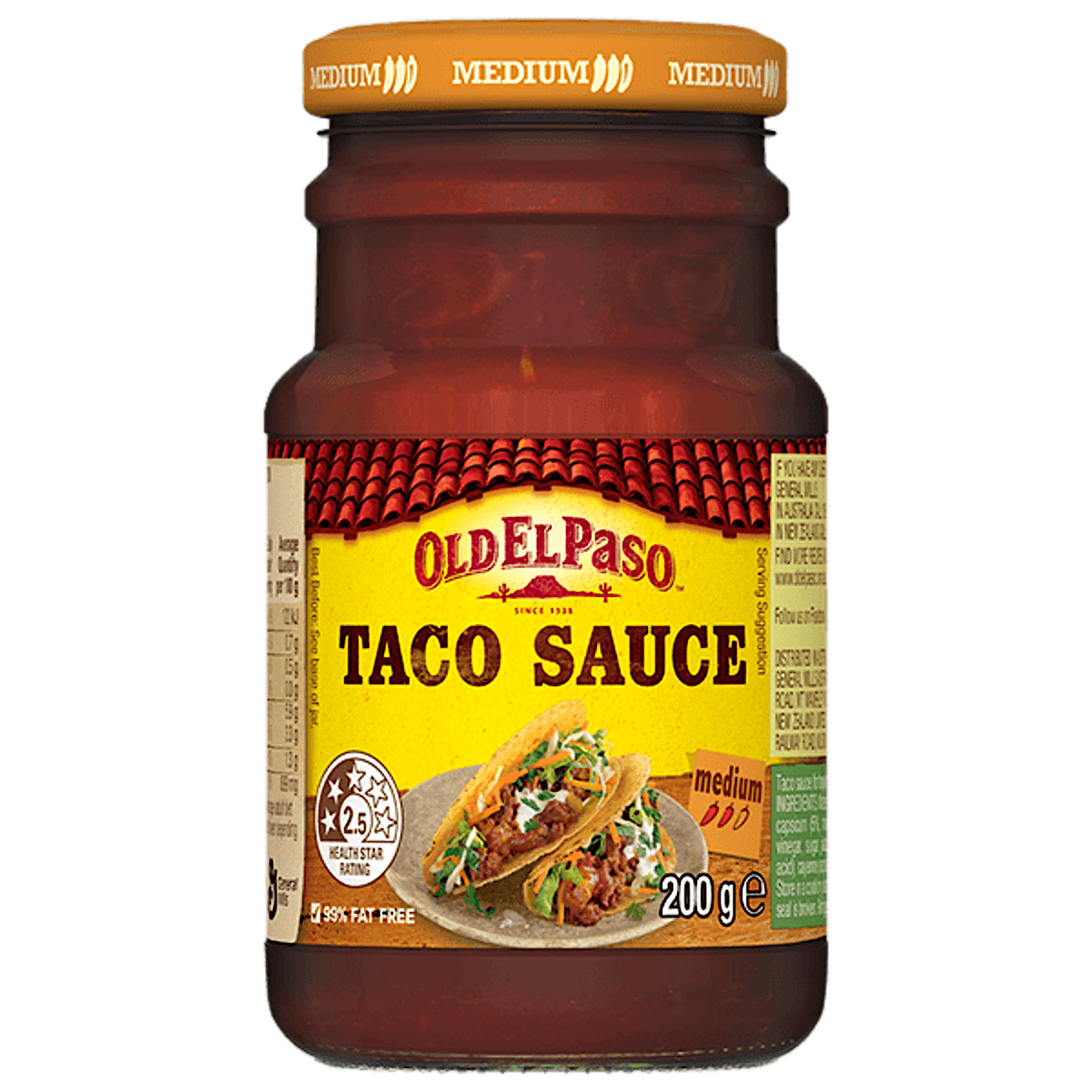 a glass jar of Old El Paso's medium taco sauce (200g)
